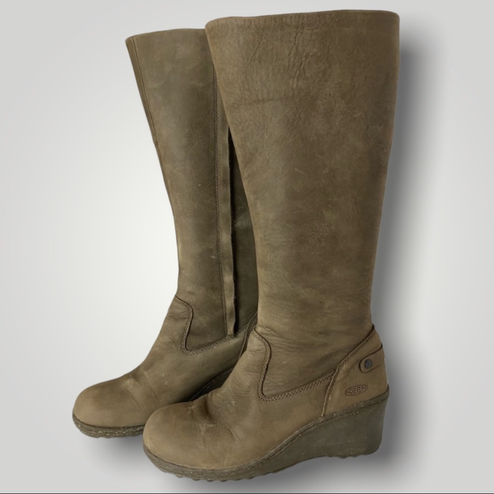 Keen Leather Wedge Knee High Boots